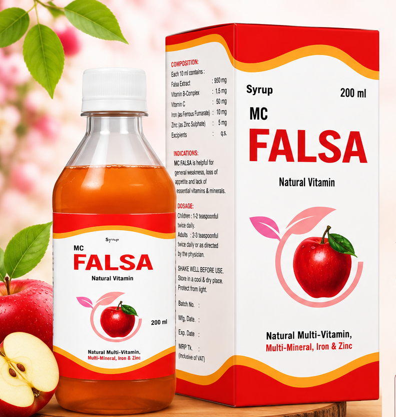 MC FALSA Syrup “শিশুর সুস্থতা, পুষ্টি ও স্বাভাবিক বৃদ্ধির জন্য FALSA-এর পুষ্টিসমৃদ্ধ সহায়তা।